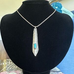 Vintage Old Pawn Sterling Silver Pendant Necklace Sleeping Beauty Turquoise